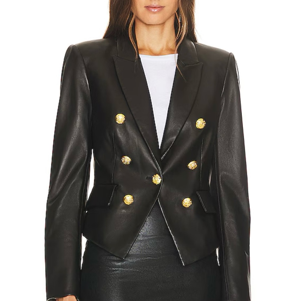 Veronica Beard Cooke Lamb Leather Dickie Blazer